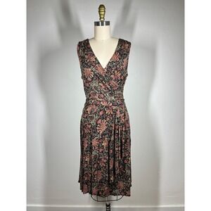 Lauren Ralph Lauren Womens Black Floral Faux Wrap Midi Dress Small Preppy Dainty